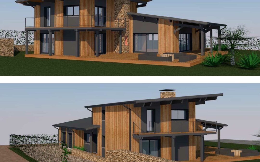 Maison contemporaine en bois en cours de fabrication chez Guillaumie Construction Bois